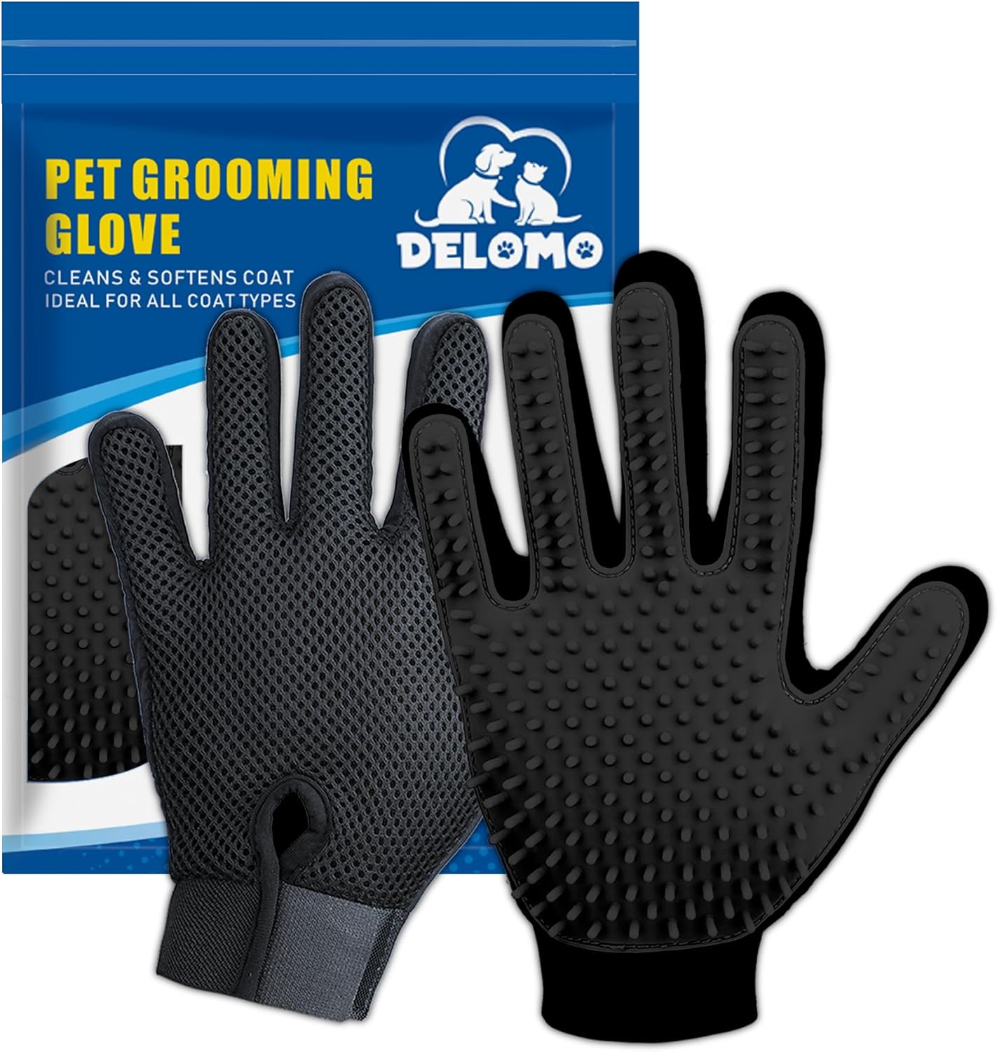 Guantes Removedores de Pelo para Mascotas (Par) | 255 Puntas de Silicona, Masaje y Grooming para Perros, Gatos y Caballos | Azul
